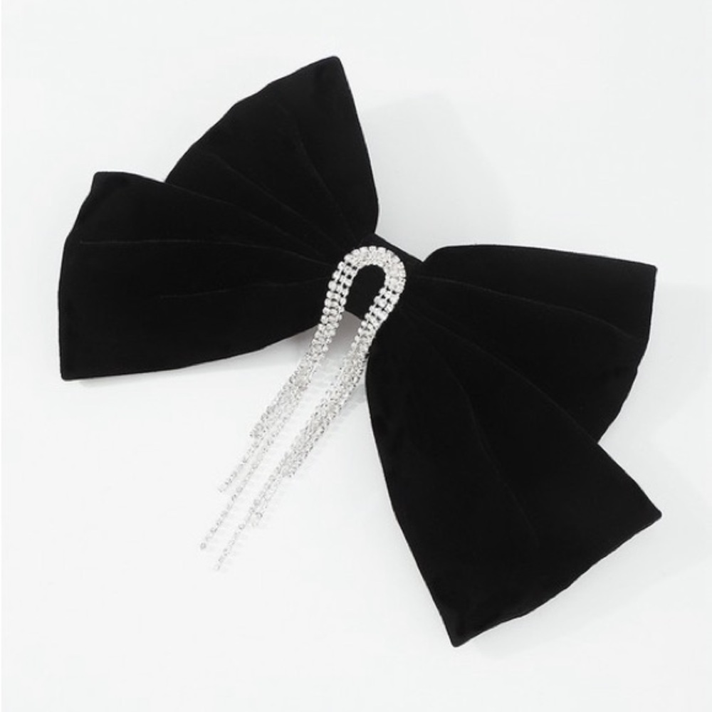 Black Velvet Crystal Tassel Hair Clip Bow (8000) - Picture 2 of 6